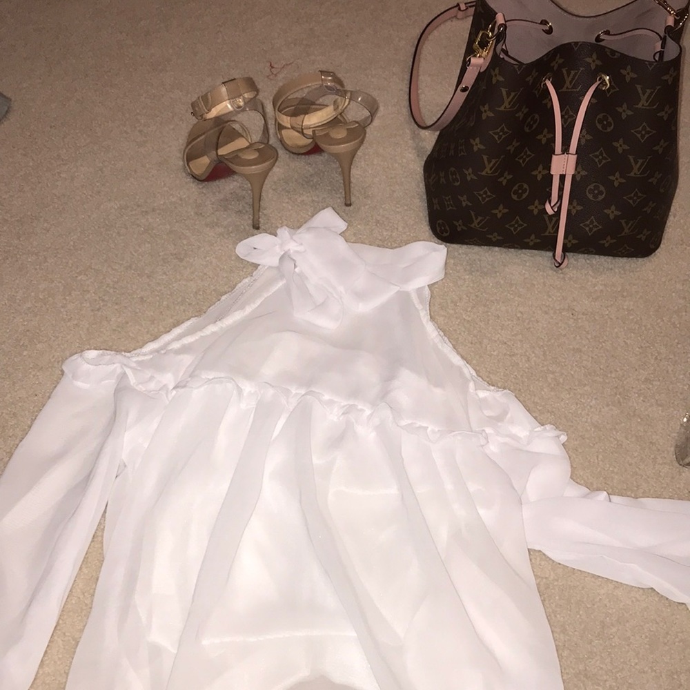 Brand New White Blouse with Tie at the Neck